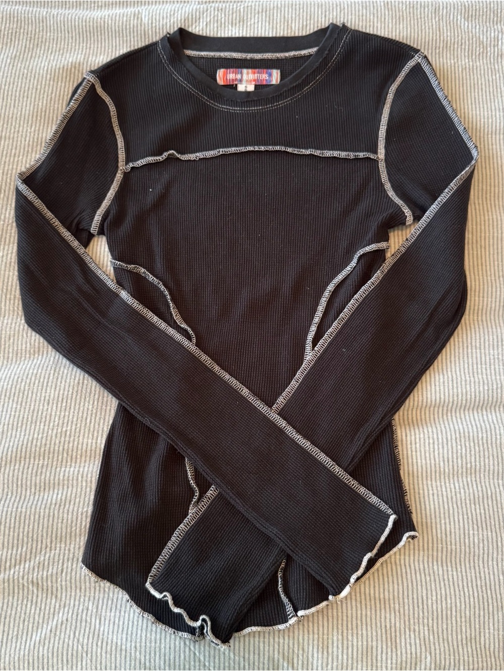 Urban Outfitters Black Waffle Long Sleeve with Contrast Seams